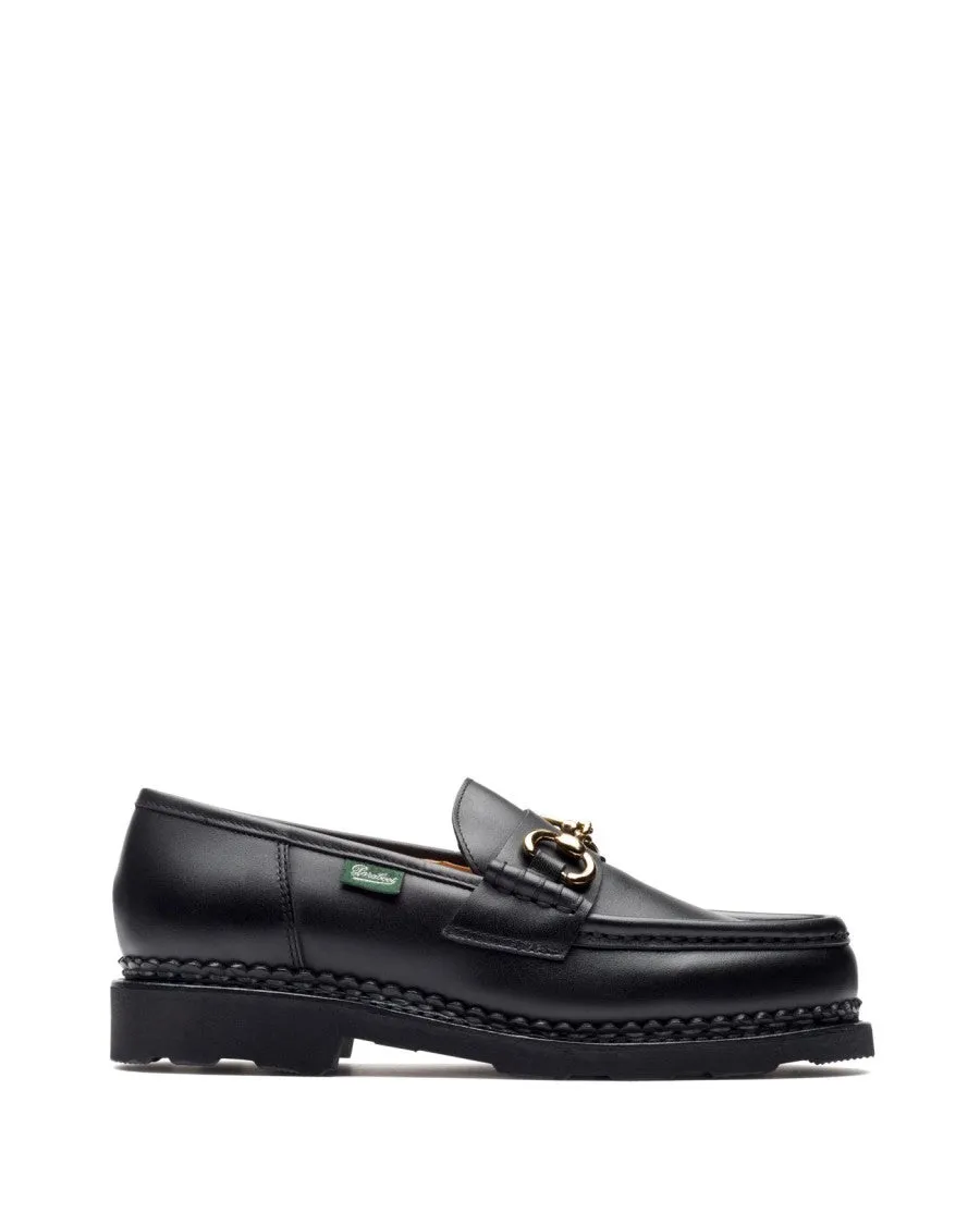 Black Leather Loafers With Rounded Toe Calm Motion