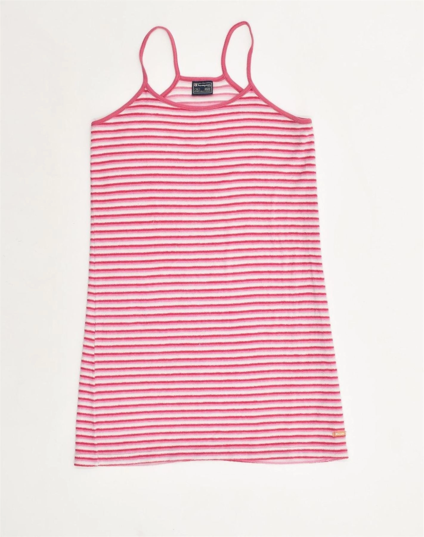 CHAMPION Girls Basic Dress 13-14 Years Pink Striped Polyester Easy Layering