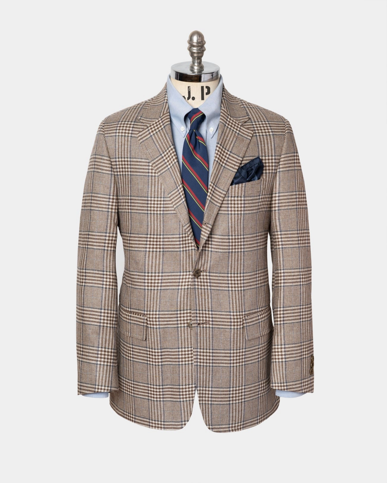 Timeless Look Chic office attire Made-in-Canada Tan & Navy Plaid Silk Sport Coat