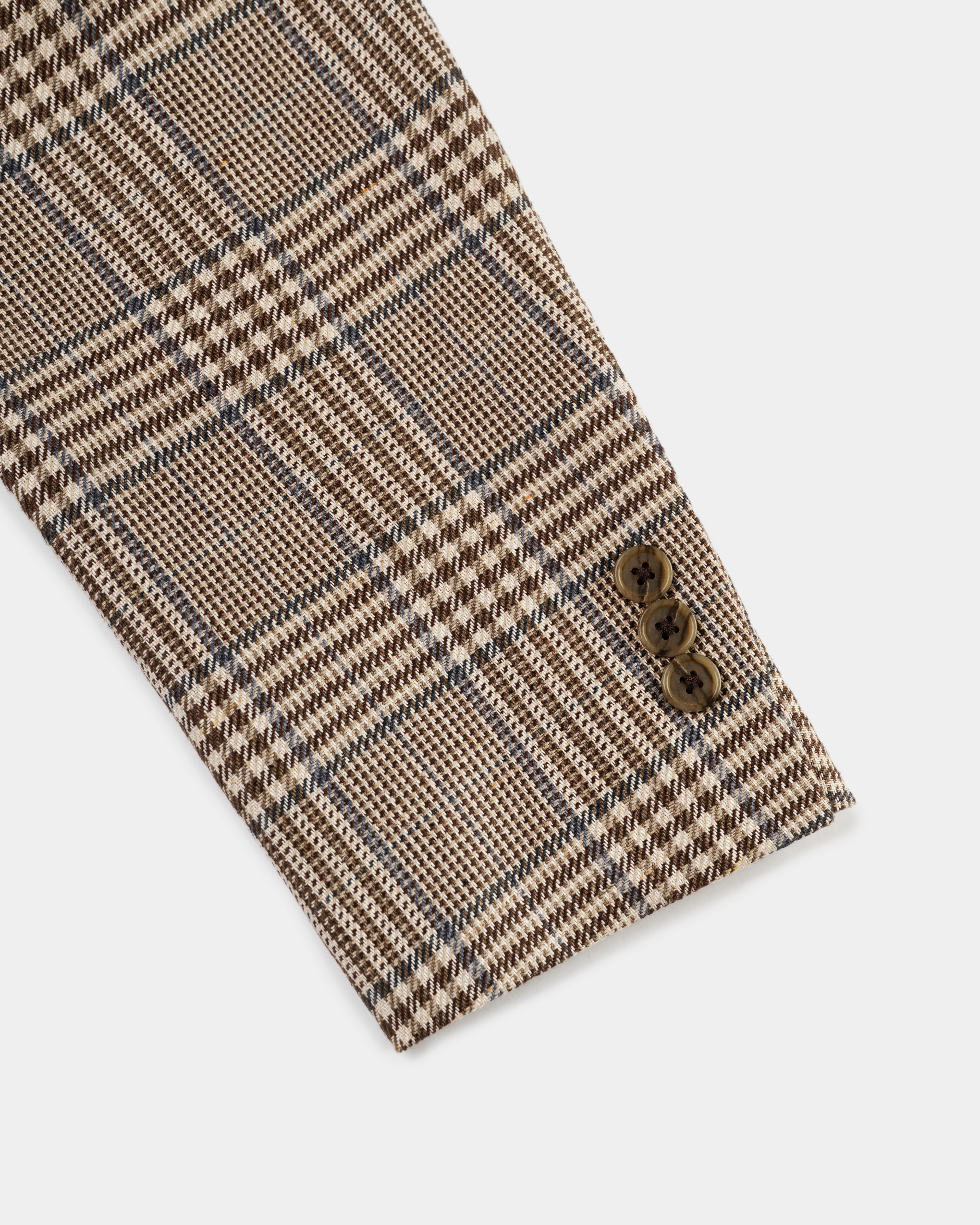Comfortable Wardrobe Made-in-Canada Tan & Navy Plaid Silk Sport Coat