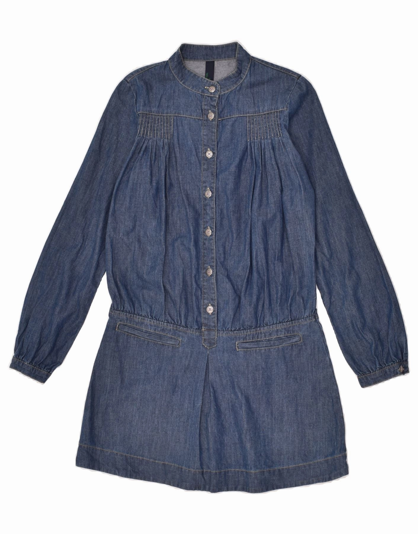 BENETTON Girls Long Sleeve Denim Dress 10-11 Years XL Blue Cotton Fit Choice