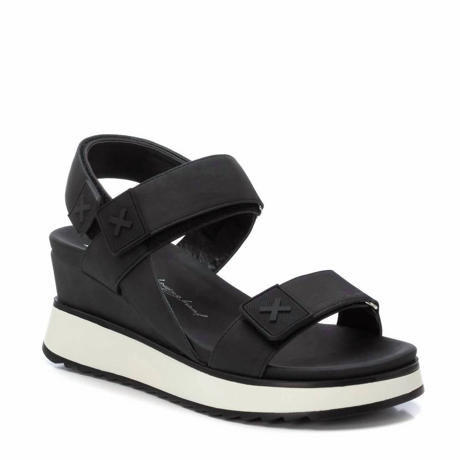 Women's Suede Wedge Sandals In Black Buckle Lock Ergonomic Lift