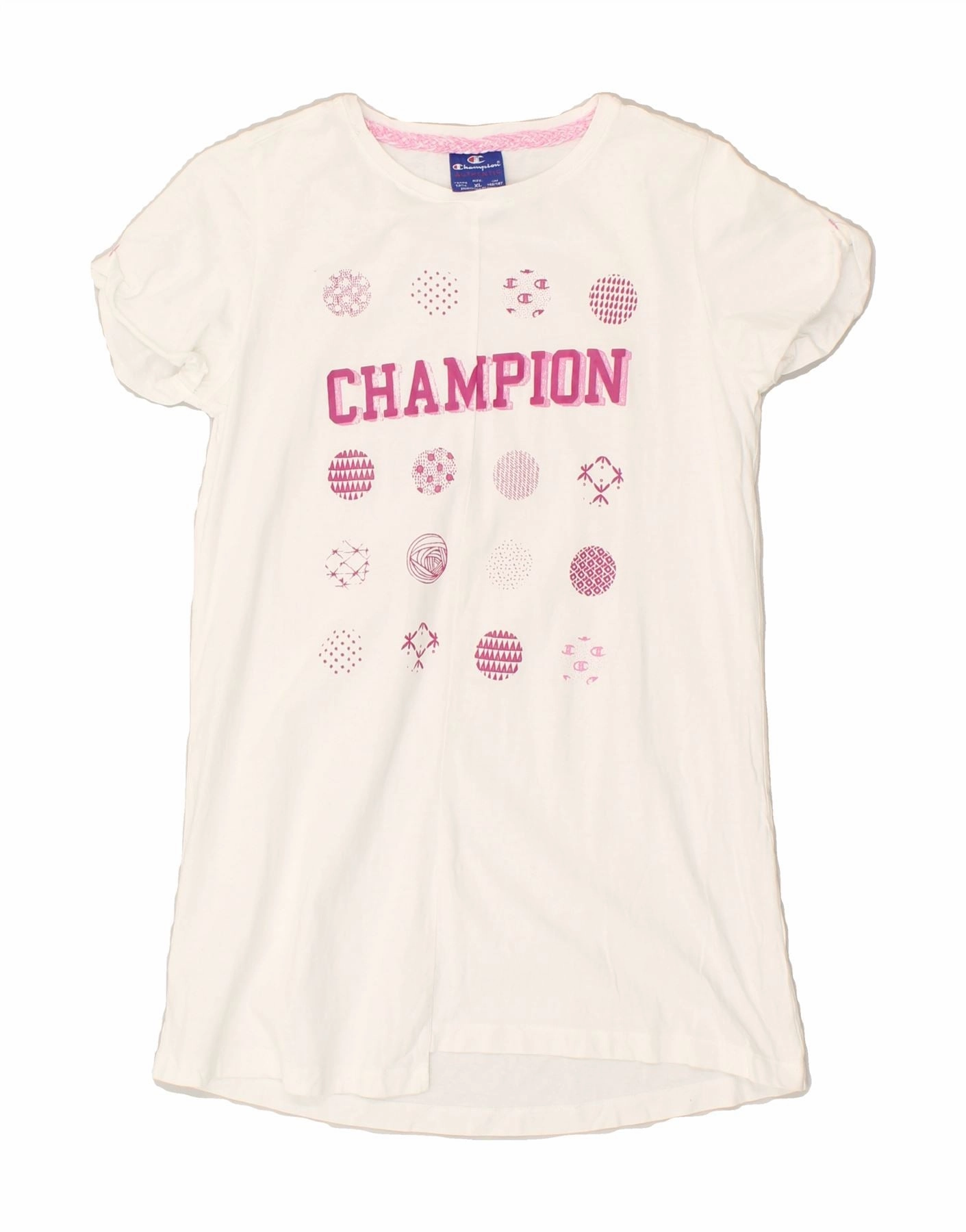 Smooth Motion CHAMPION Girls Graphic T-Shirt Dress 13-14 Years XL White