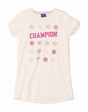 Smooth Motion CHAMPION Girls Graphic T-Shirt Dress 13-14 Years XL White