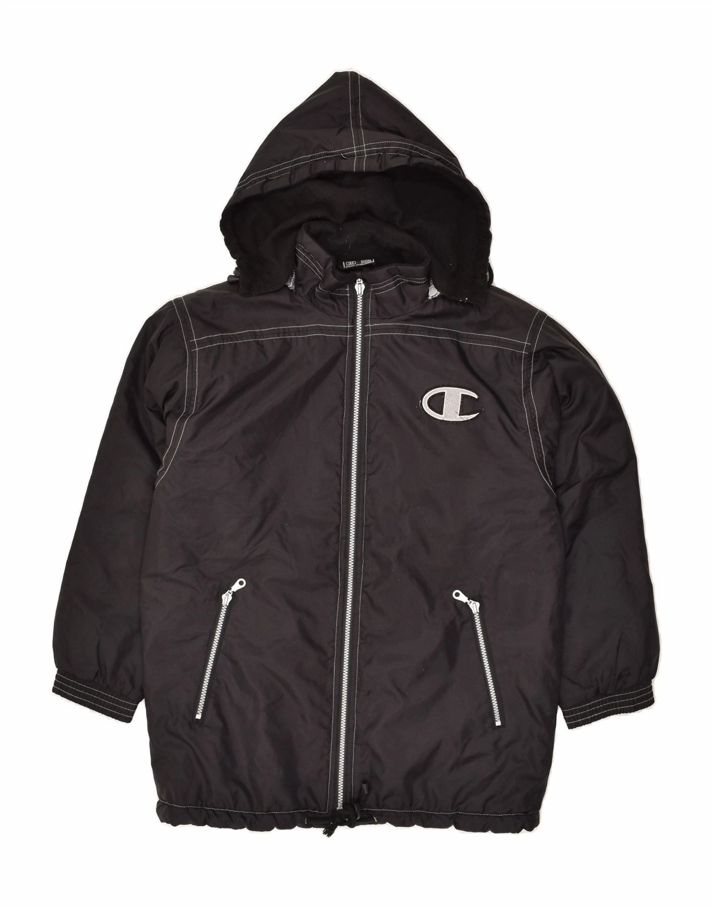 Communicate Storm Defense CHAMPION Boys Hooded Windbreaker Jacket 13-14 Years Black Polyamide