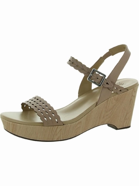 Carlita Womens Leather Ankle Strap Wedge Sandals Comfortable Wear Muscle Aid
