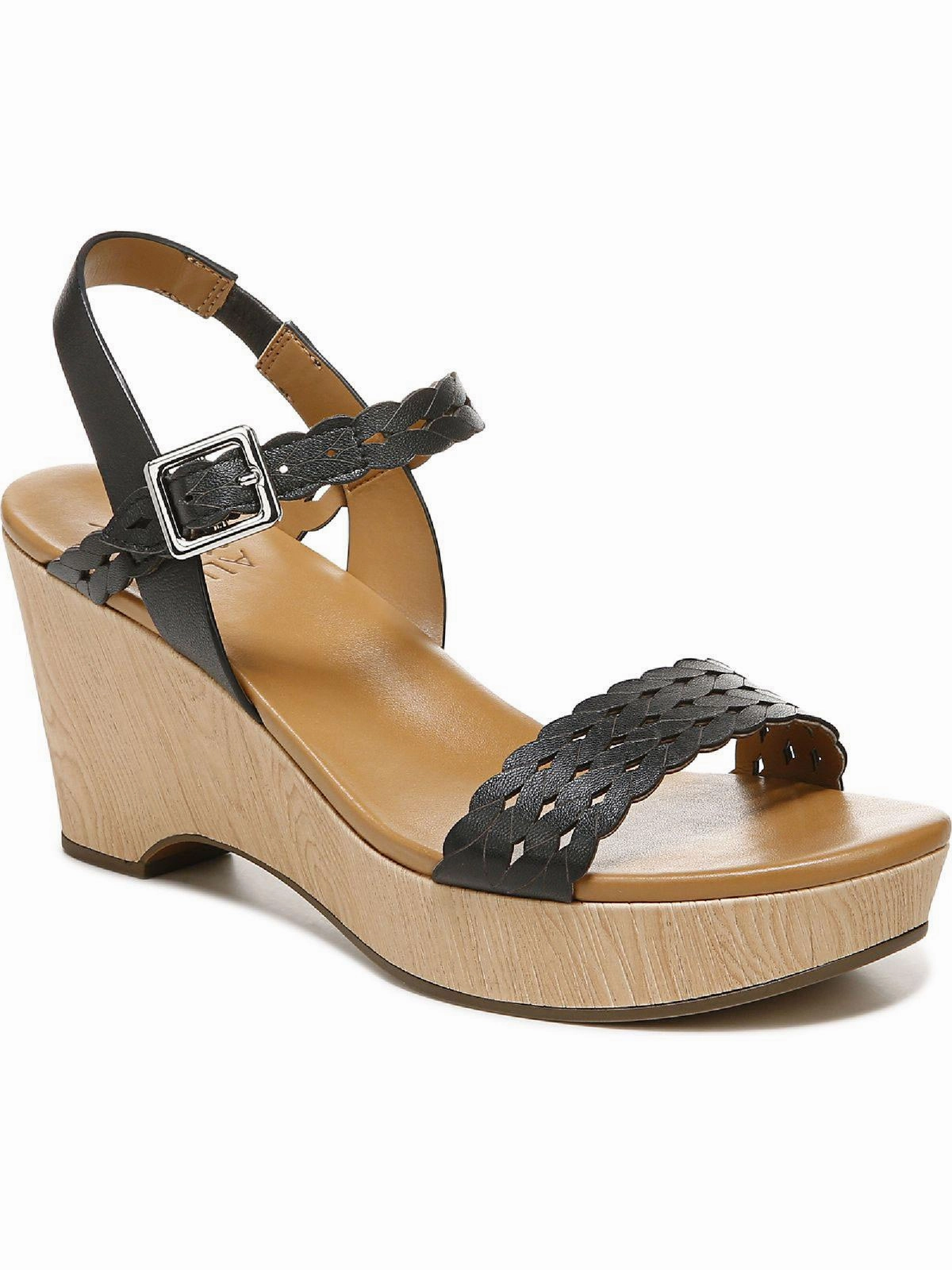 Luxe Mood Carlita Womens Leather Ankle Strap Wedge Sandals