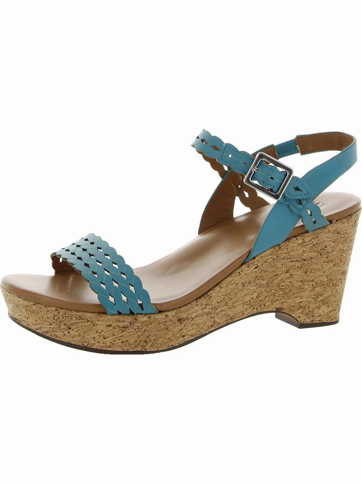 Logo Edge Cool Support Carlita Womens Leather Ankle Strap Wedge Sandals