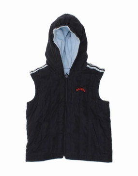 ADIDAS Boys Hooded Reversible Padded Gilet 2-3 Years Navy Blue Polyester Patch Non Irritating Seams