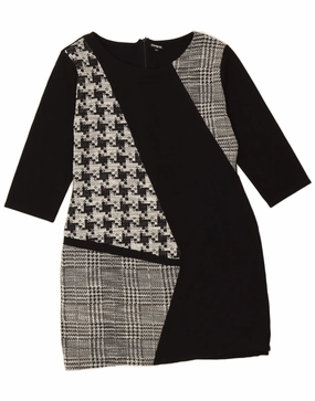 DESIGUAL Girls 3/4 Sleeve Sheath Dress 15-16 Years 2XL Black Patchwork Tailored Piece