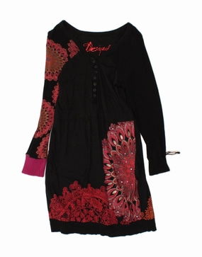 DESIGUAL Girls Graphic Long Sleeve T-Shirt Dress 14-15 Years 2XL Red Detachable-Detail