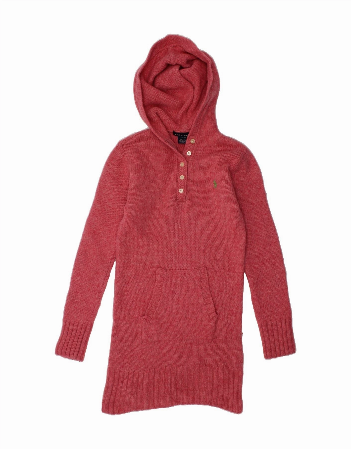 RALPH LAUREN Girls Button Neck Hooded Jumper Dress 8-9 Years Medium Red Calm Texture