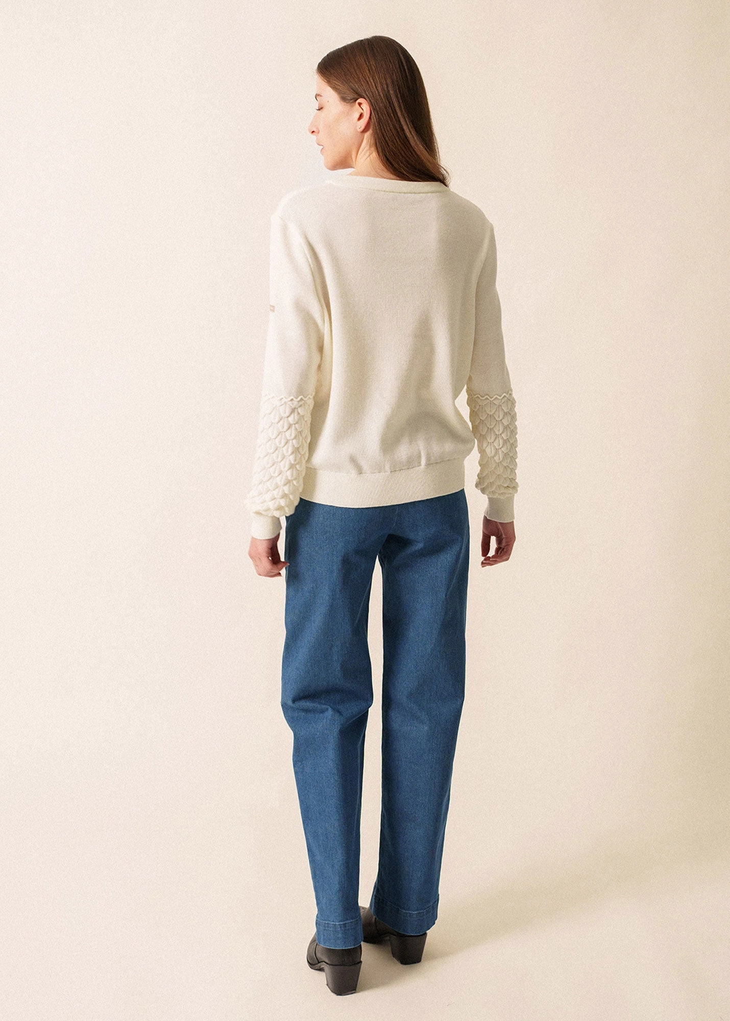Winter Essentials CLUSES ?C Sculpted Sleeve Wool Sweater for Women | 100% Wool  (WHITE)