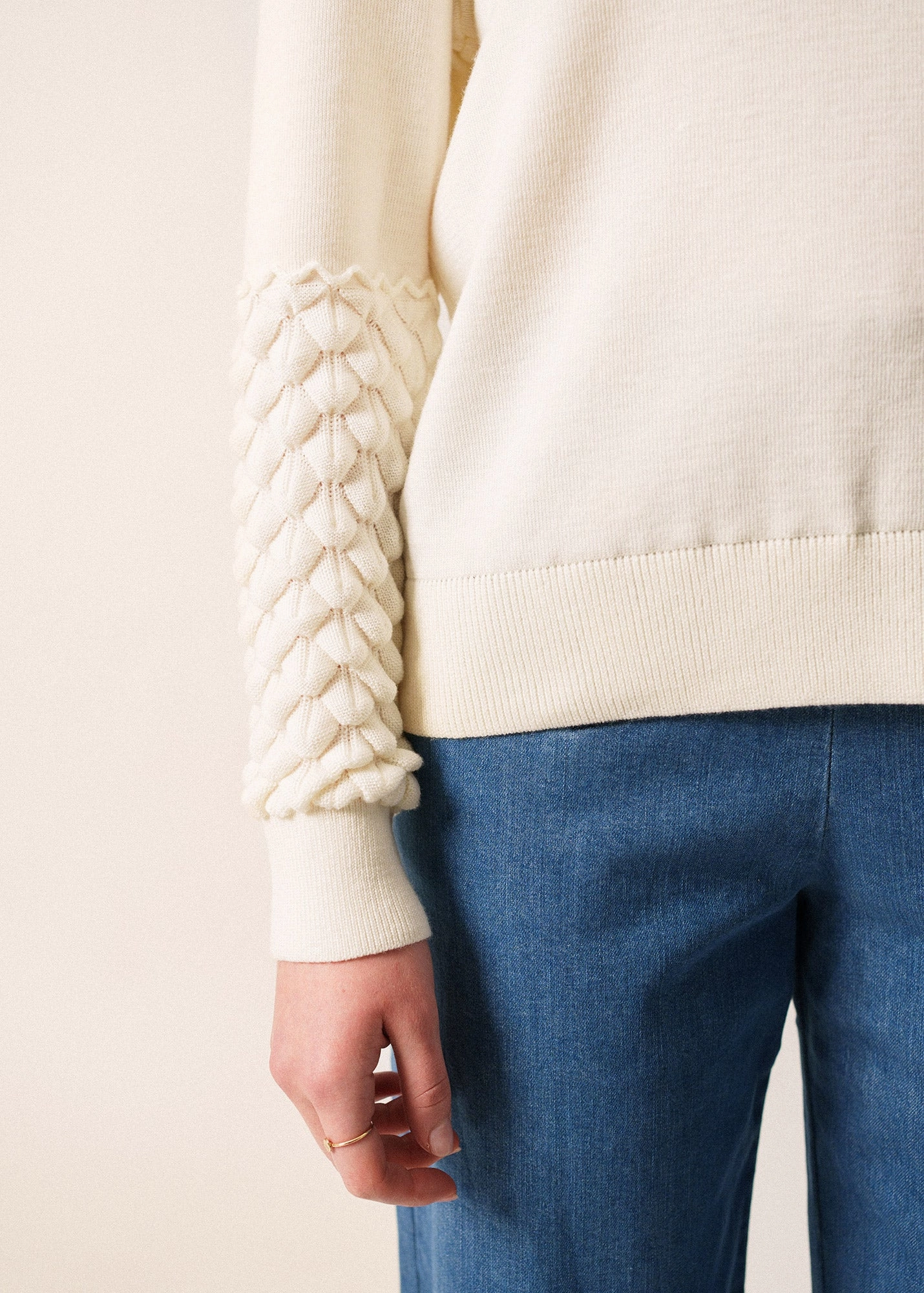 Soft Layer Seasonal Essentials CLUSES ?C Sculpted Sleeve Wool Sweater for Women | 100% Wool  (WHITE)