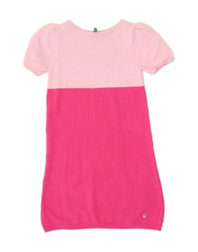 Sweetheart Cut BENETTON Girls Jumper Dress 5-6 Years Pink Colourblock
