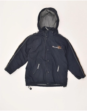 CHAMPION Boys Hooded Windbreaker Jacket 5-6 Years XS Navy Blue Program