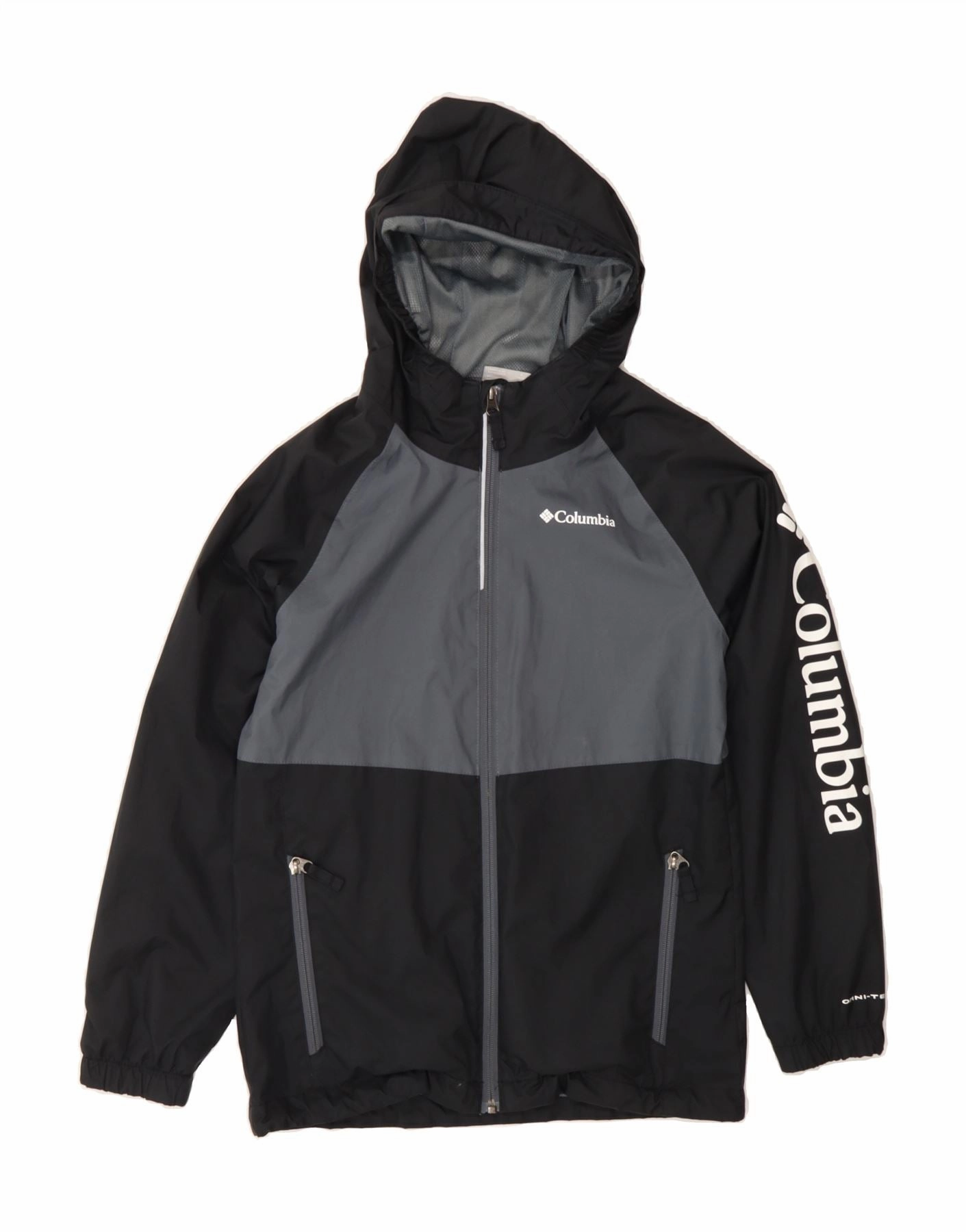 Layer Match ElasticWaistband COLUMBIA Boys Omni-Tech Rain Jacket 14-15 Years Large Black Colourblock
