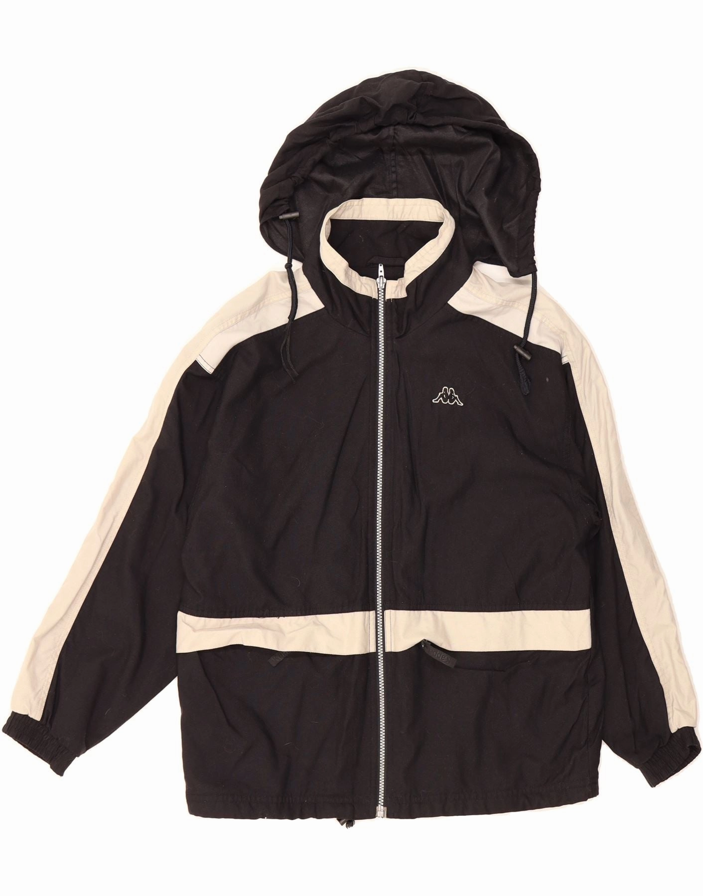 KAPPA Boys Loose Fit Hooded Rain Jacket 11-12 Years XL Black Colourblock Perspective