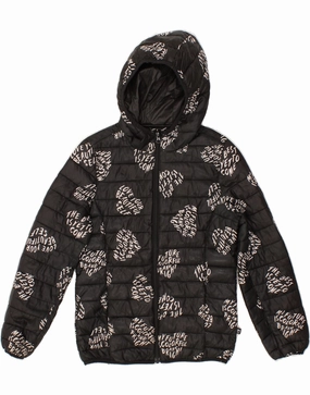 BENETTON Boys Graphic Hooded Padded Jacket 10-11 Years XL Black Polyester Slimming Thermal wear