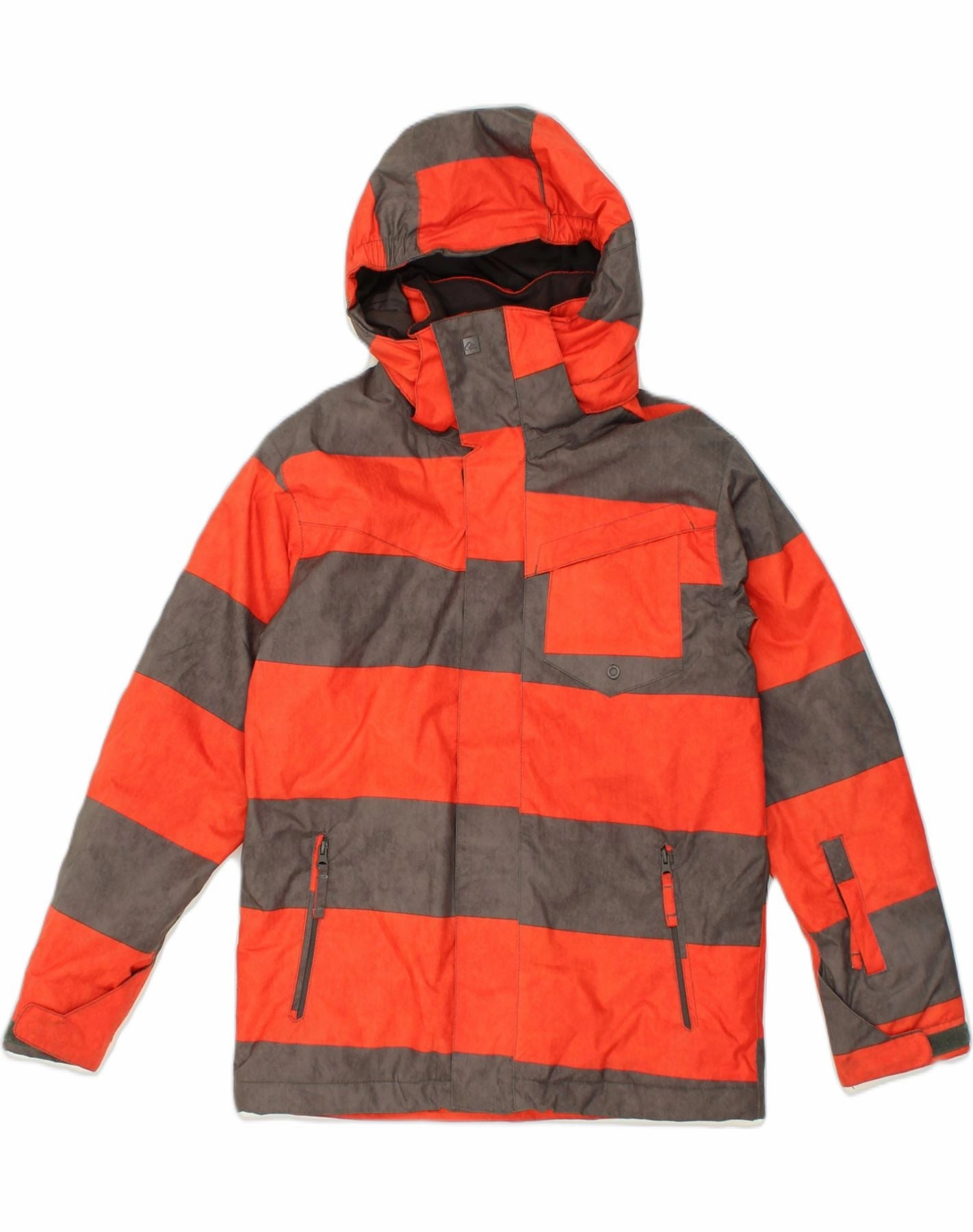 Oversized Fit QUIKSILVER Boys Hooded Padded Jacket 13-14 Years Large Red Striped