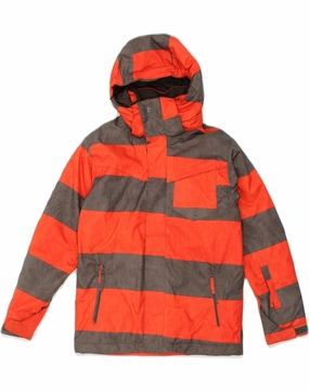 Oversized Fit QUIKSILVER Boys Hooded Padded Jacket 13-14 Years Large Red Striped