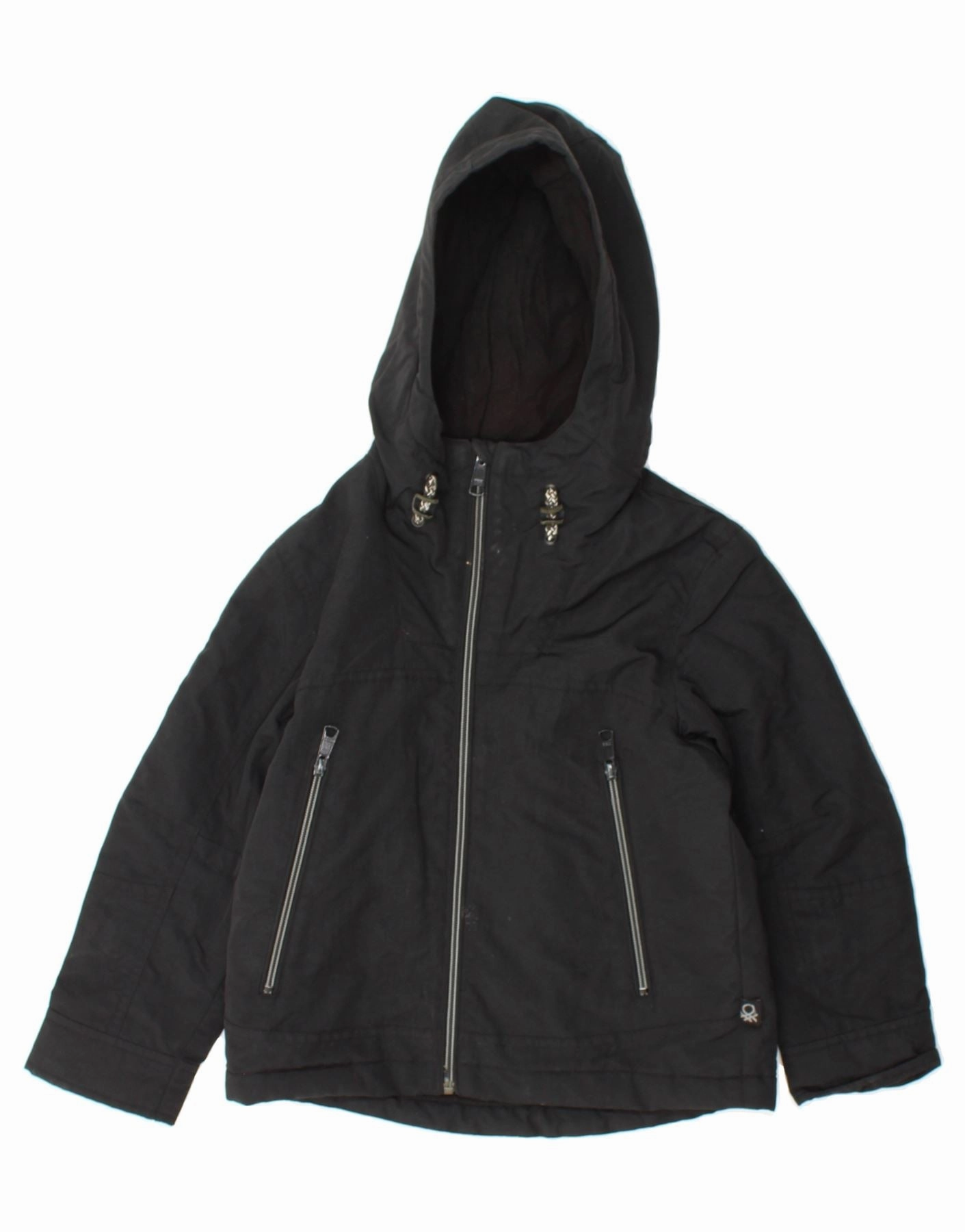 suitable for trade shows BENETTON Boys Hooded Windbreaker Jacket 6-7 Years Small  Black Polyamide