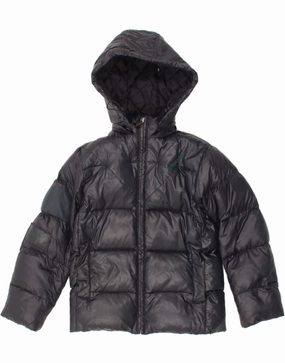Weatherproof Coating ARMANI JUNIOR Boys Hooded Padded Jacket 7-8 Years Navy Blue Polyamide