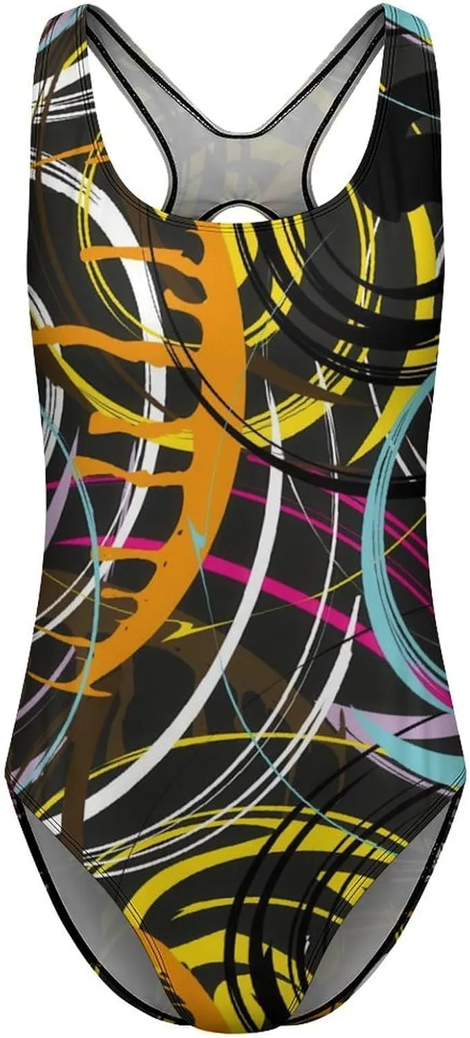 Colorabstract Ethnic Women's 1 Piece Swimsuits Crisscross Back Scoop Neck Aesthetic Tummy Control Bathing Suits