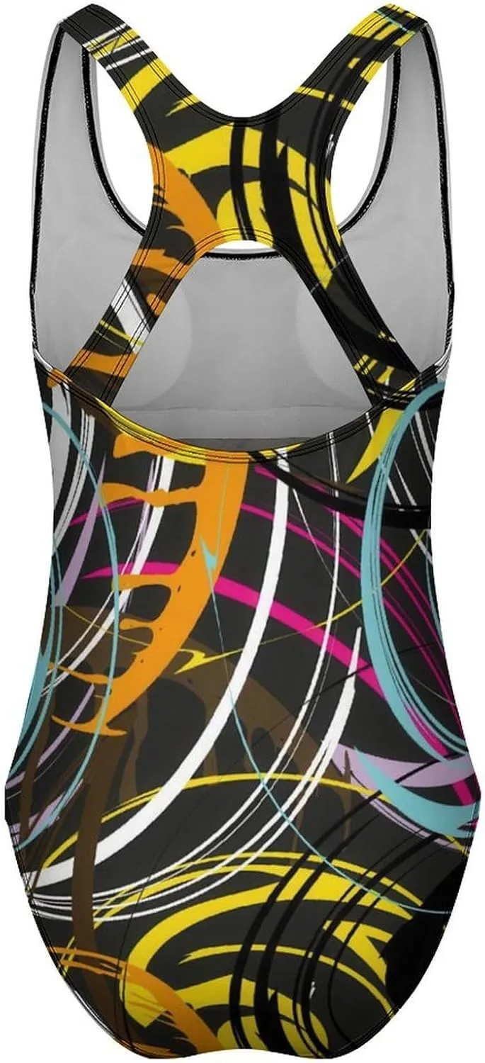 Colorabstract Ethnic Women's 1 Piece Swimsuits Crisscross Back Scoop Neck Aesthetic Tummy Control Bathing Suits
