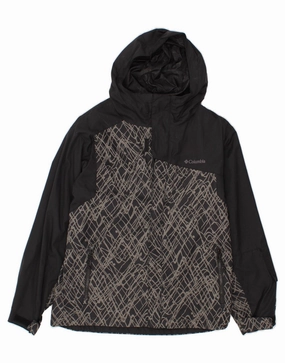 Jungle COLUMBIA Boys Abstract Pattern Hooded Rain Jacket 14-15 Years Black Nylon