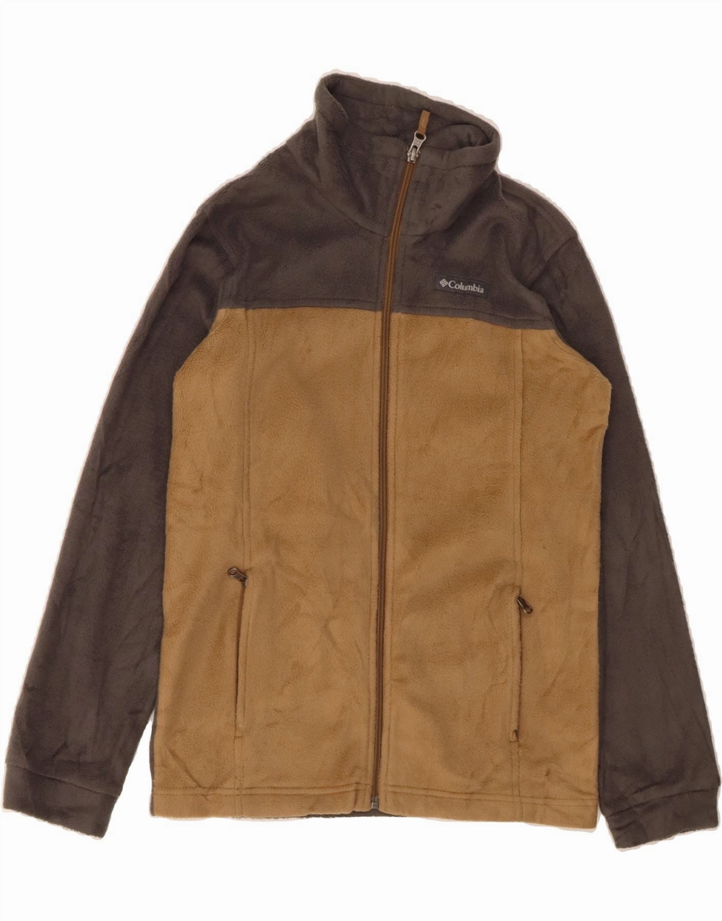 COLUMBIA Boys Fleece Jacket 10-11 Years Medium Grey Colourblock Polyester Ergonomic Fit