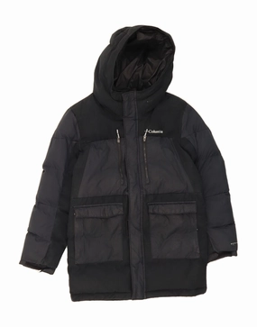 suitable for graduations COLUMBIA Boys Hooded Padded Coat 10-11 Years Medium Black Colourblock
