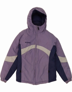 COLUMBIA Boys Hooded Padded Jacket 14-15 Years XL Purple Colourblock Nylon Loose-fit