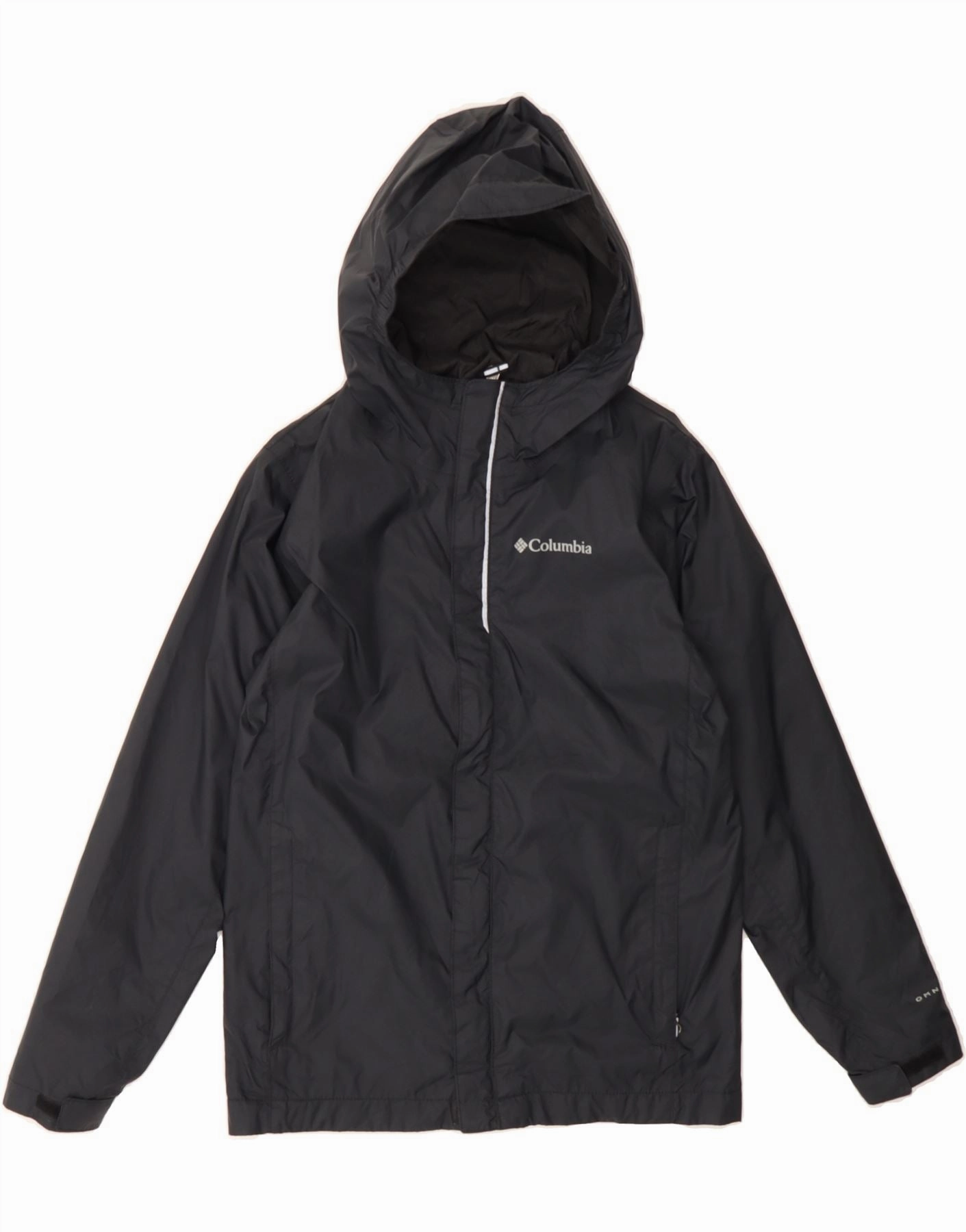 High Neck Quick Drying COLUMBIA Boys Hooded Rain Jacket 10-11 Years Medium  Black Polyamide