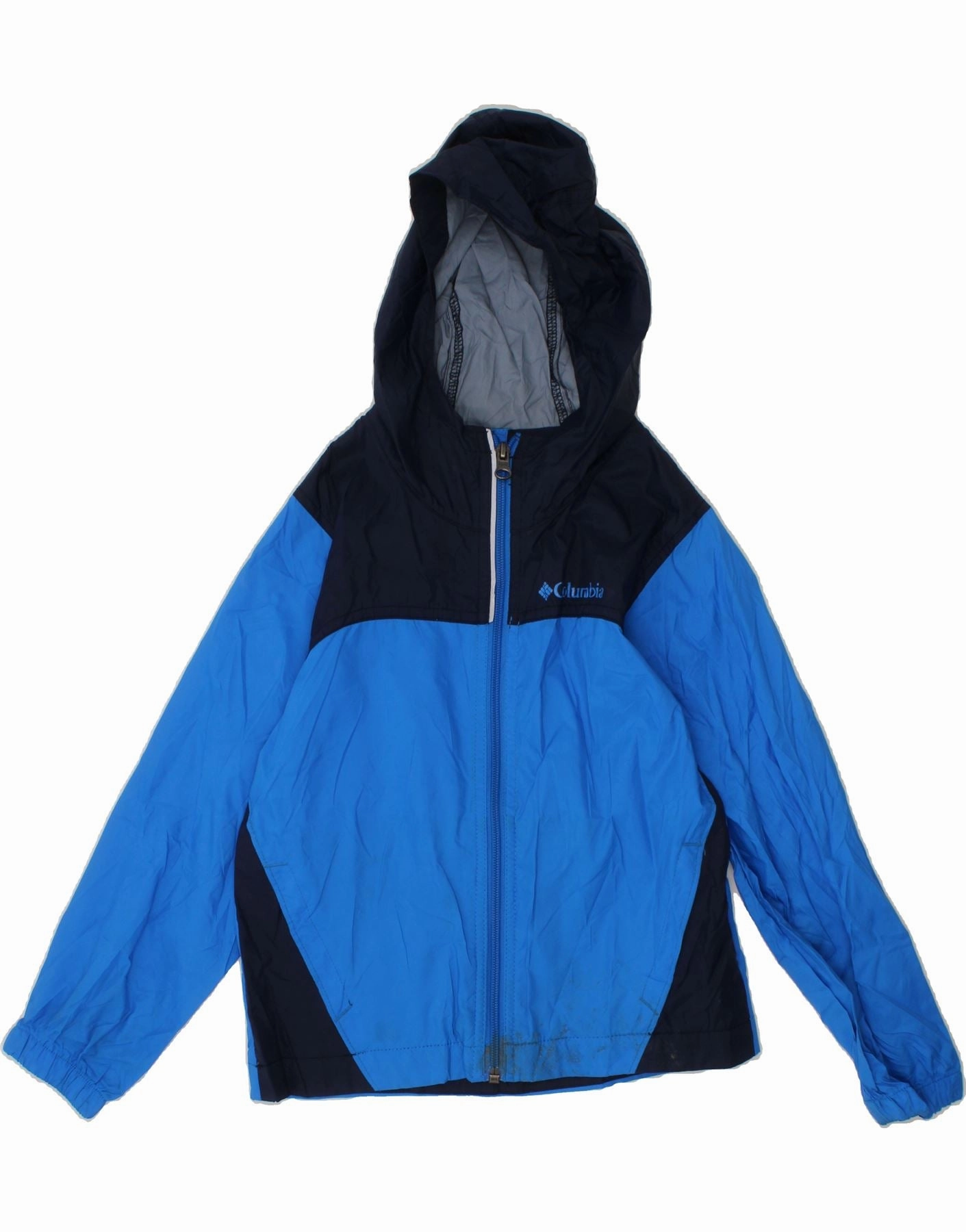 models Non Irritating Seams COLUMBIA Boys Hooded Rain Jacket 4-5 Years 2XS Blue Colourblock Nylon