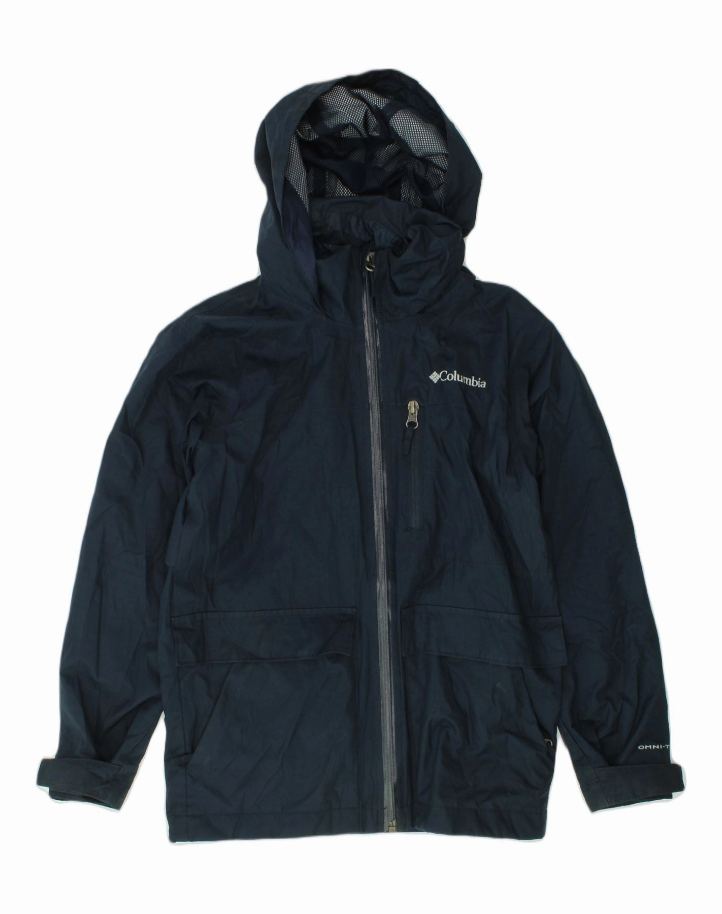 library Fast Wear COLUMBIA Boys Hooded Rain Jacket 7-8 Years Small Navy Blue Polyester