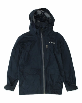 library Fast Wear COLUMBIA Boys Hooded Rain Jacket 7-8 Years Small Navy Blue Polyester