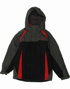 COLUMBIA Boys Hooded Windbreaker Jacket 10-11 Years Black Colourblock Adventure Layer Versatile Protection