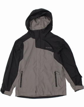 COLUMBIA Boys Hooded Windbreaker Jacket 10-11 Years Grey Colourblock Risk