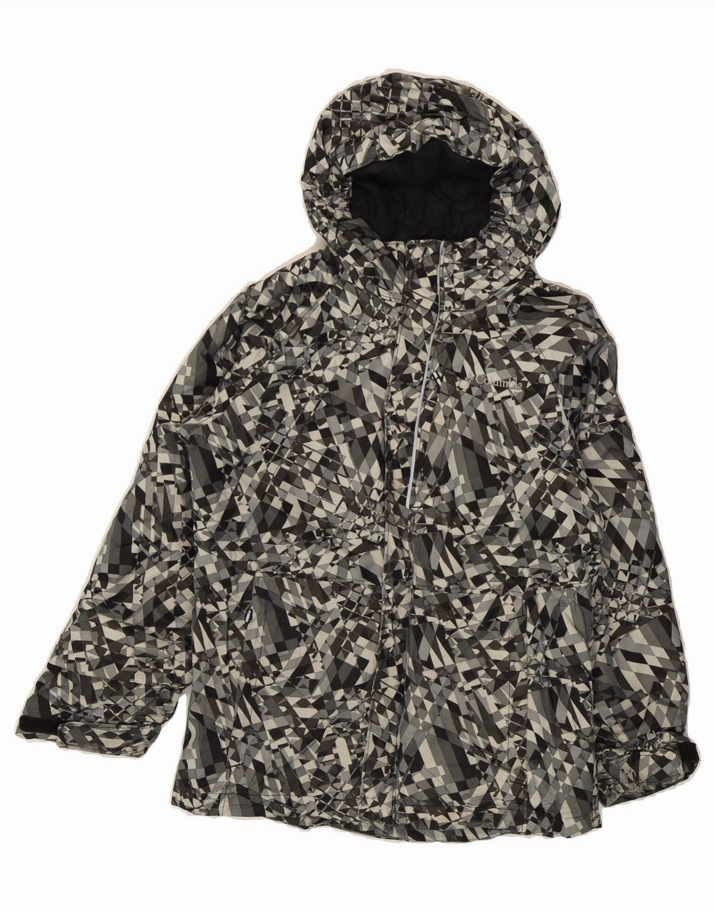 City Layer COLUMBIA Boys Hooded Windbreaker Jacket 10-11 Years Medium Grey Geometric