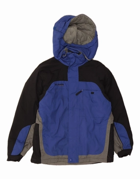 Communicate Slide COLUMBIA Boys Hooded Windbreaker Jacket 14-15 Years Blue Colourblock Nylon