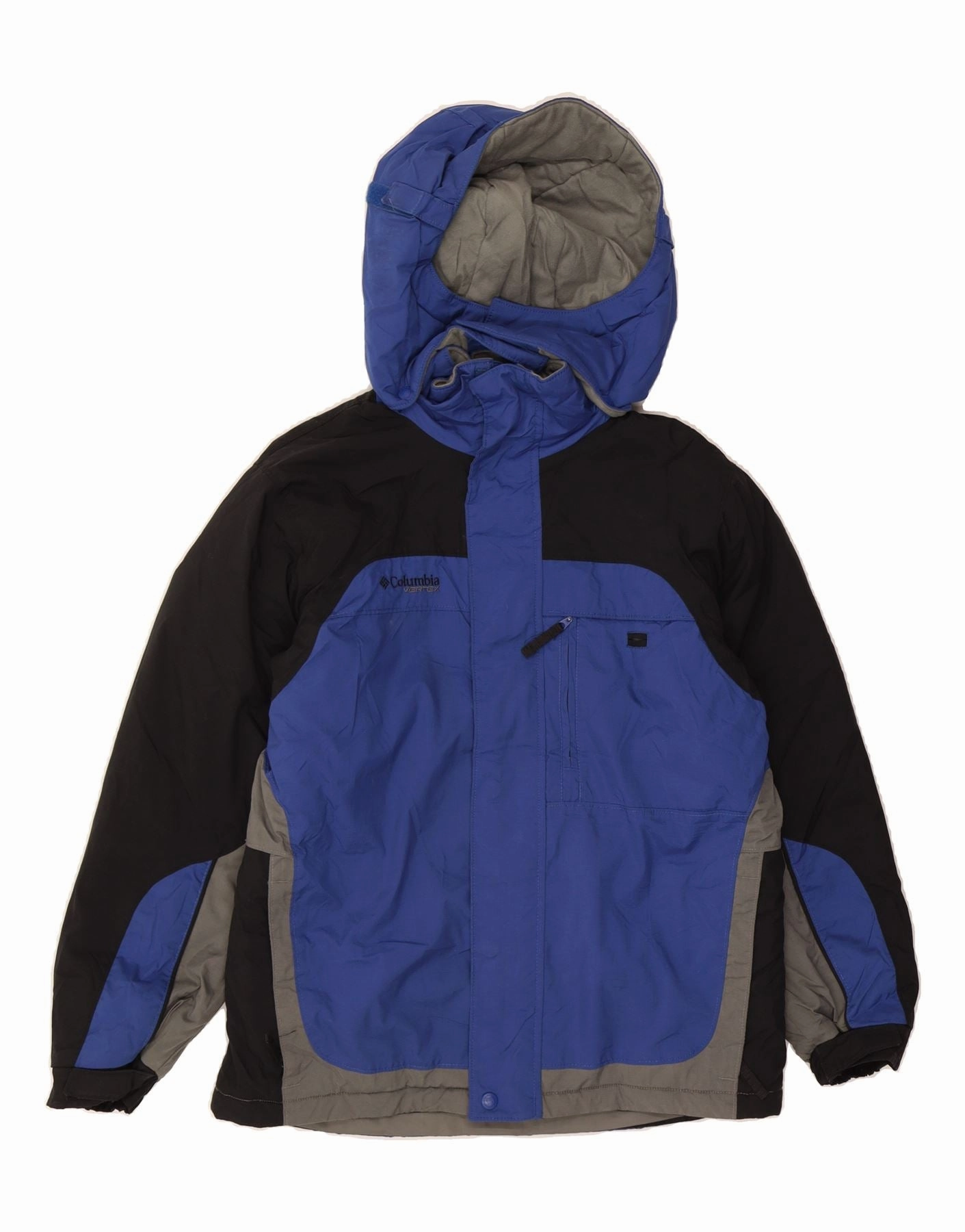 Communicate Slide COLUMBIA Boys Hooded Windbreaker Jacket 14-15 Years Blue Colourblock Nylon