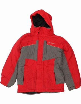 suitable for graduations COLUMBIA Boys Hooded Windbreaker Jacket 14-15 Years Red Colourblock Nylon