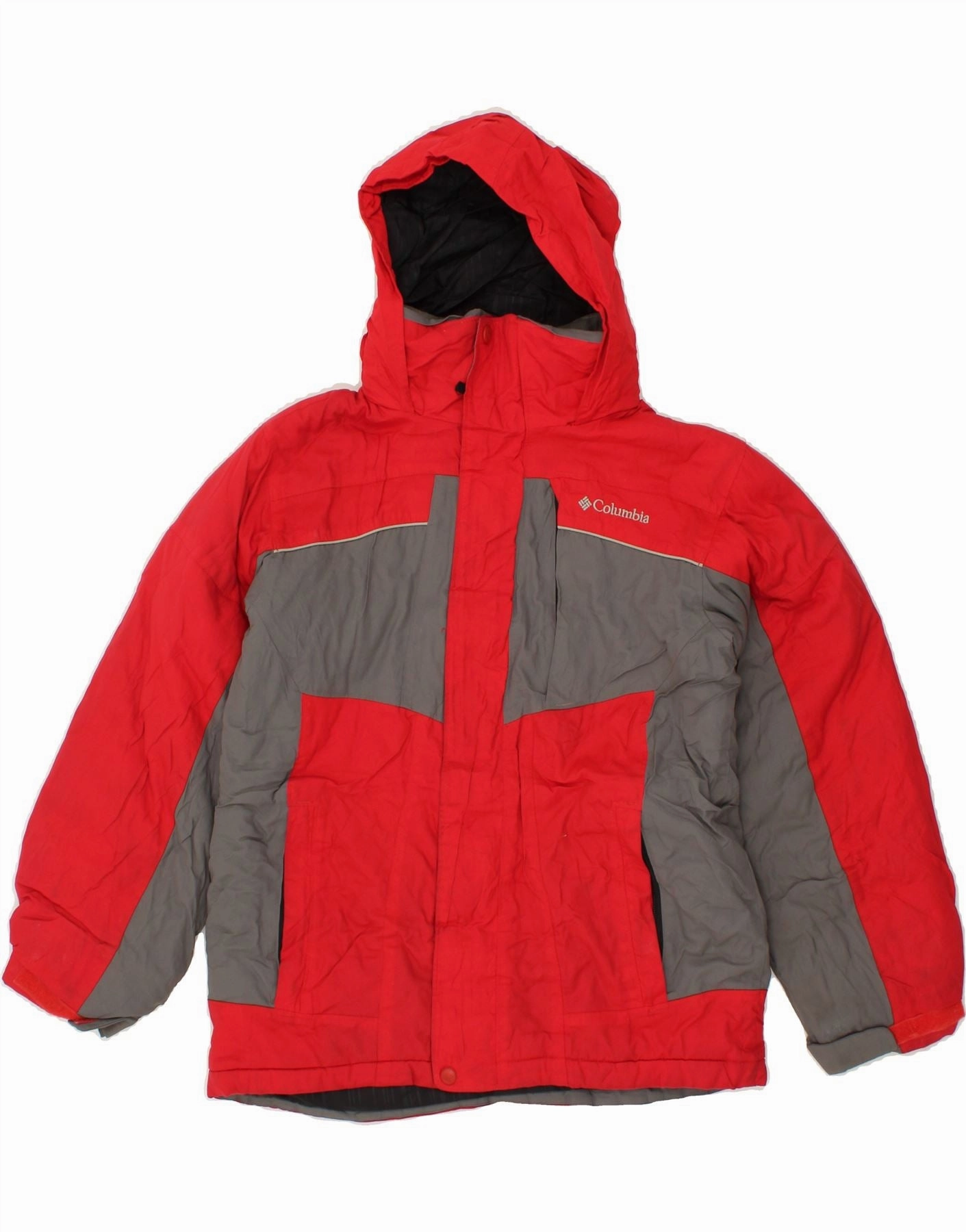 suitable for graduations COLUMBIA Boys Hooded Windbreaker Jacket 14-15 Years Red Colourblock Nylon