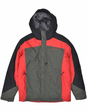 COLUMBIA Boys Hooded Windbreaker Jacket 15-16 Years Grey Colourblock Nylon Money Regular-fit
