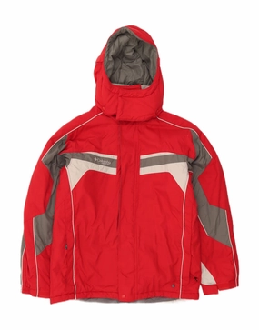 COLUMBIA Boys Hooded Windbreaker Jacket 15-16 Years Red Colourblock Packable design Breathable fabric