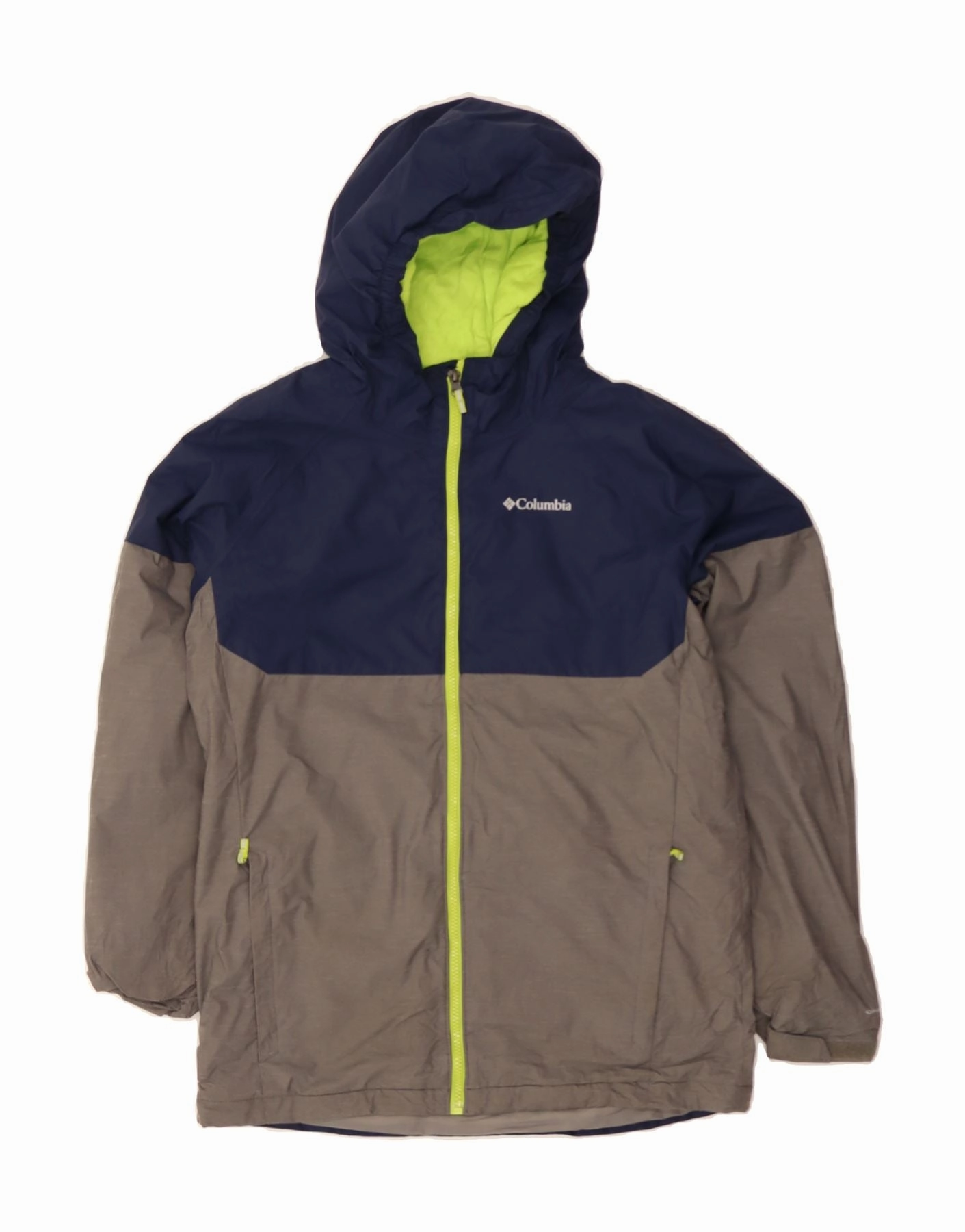 Warm Elderly COLUMBIA Boys Hooded Windbreaker Jacket 15-16 Years XL  Grey Colourblock