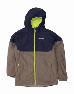 Warm Elderly COLUMBIA Boys Hooded Windbreaker Jacket 15-16 Years XL  Grey Colourblock