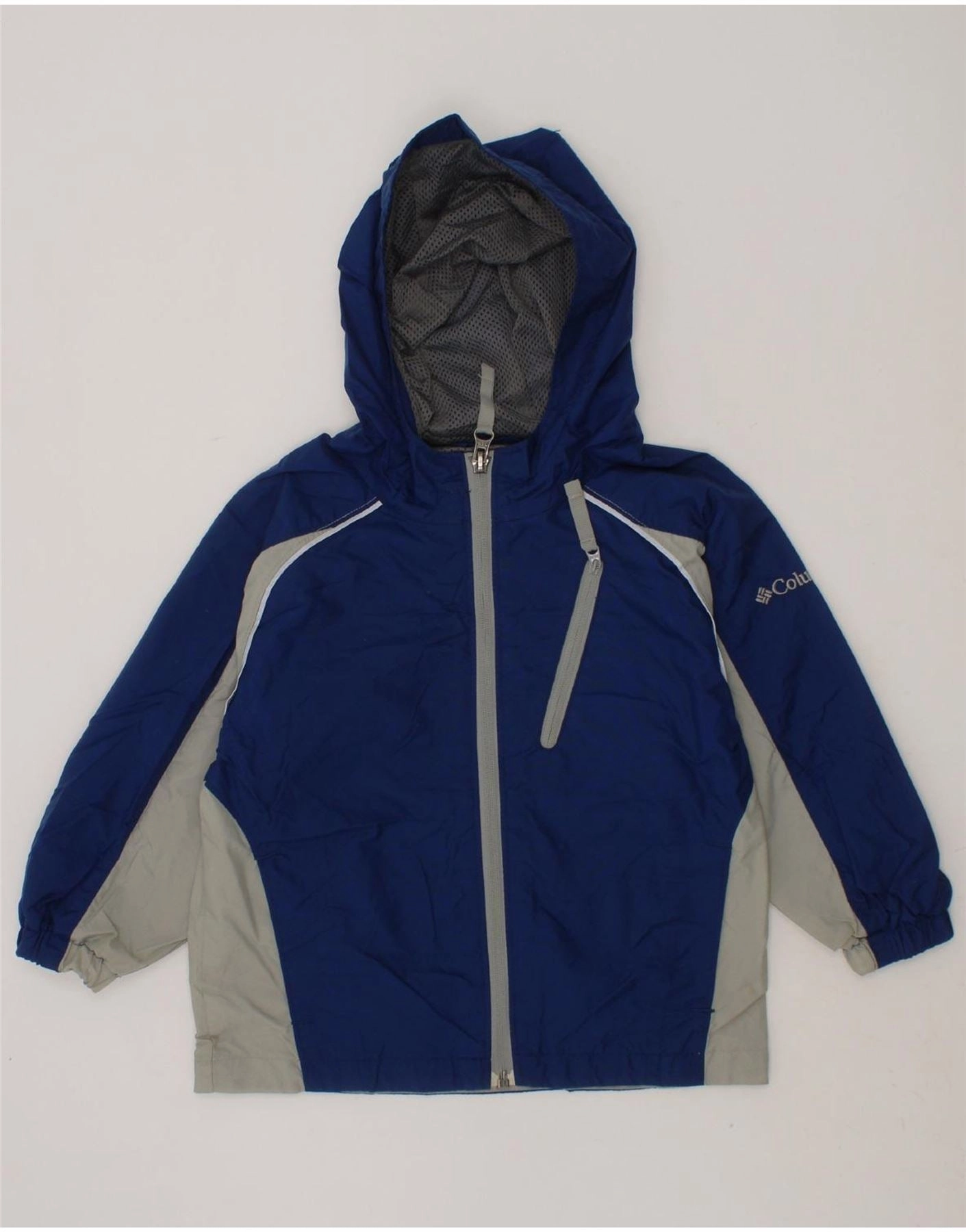Core Layer Chic COLUMBIA Boys Hooded Windbreaker Jacket 2-3 Years Navy Blue Colourblock
