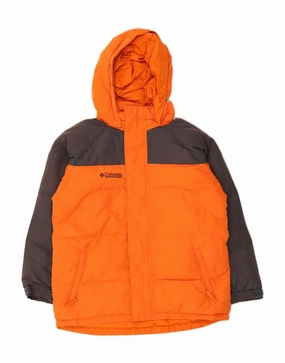 COLUMBIA Boys Loose Fit Padded Jacket 10-11 Years Large Orange Colourblock Example windproof